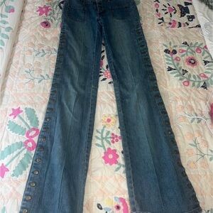 Vintage y2k low rise Blue Snap-Button Side Seam Women's Jeans SANTA BARBRA
